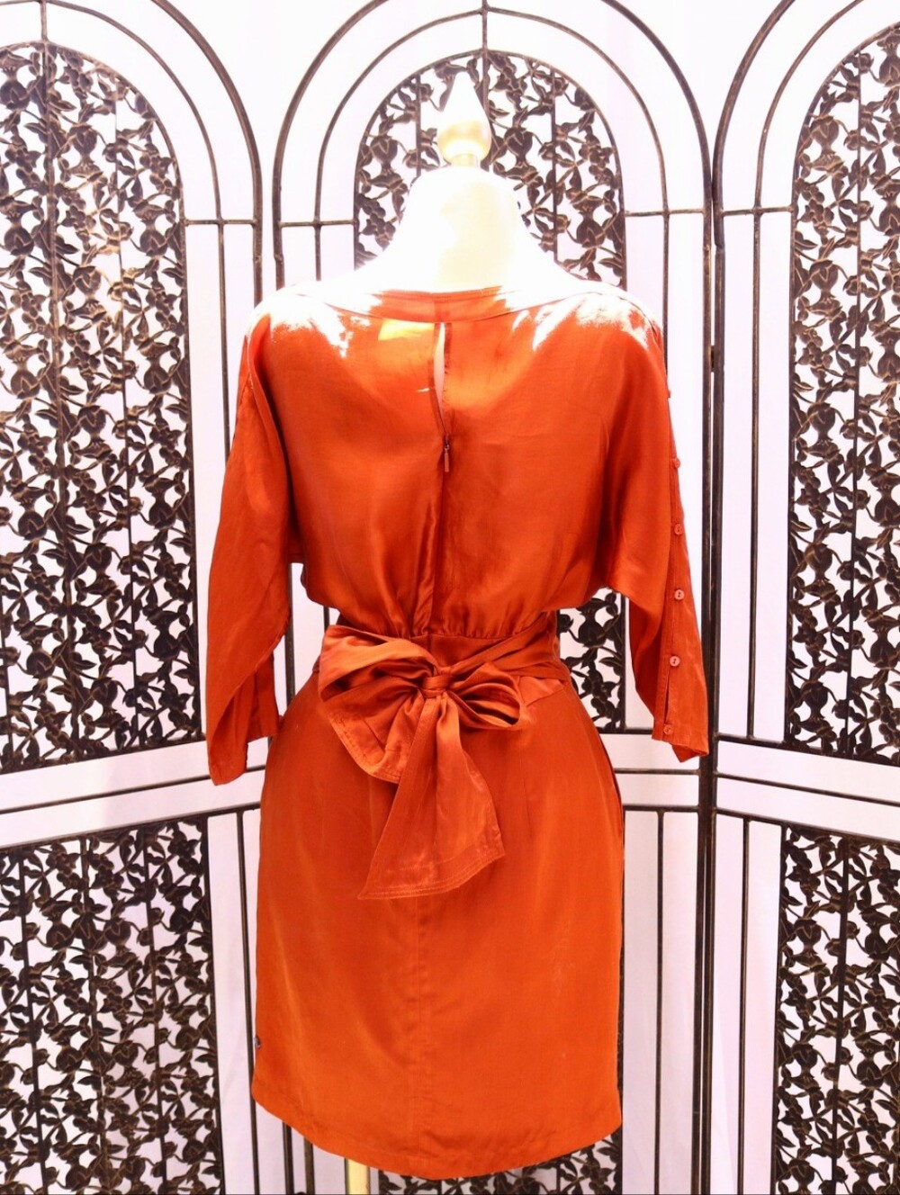 HUGO BOSS Orange Akena Silk Cotton Dress US 6 Burnt Orange - Picture 5 of 15